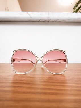 VINTAGE oversized sunglasses pink lens translucent frame glam retro